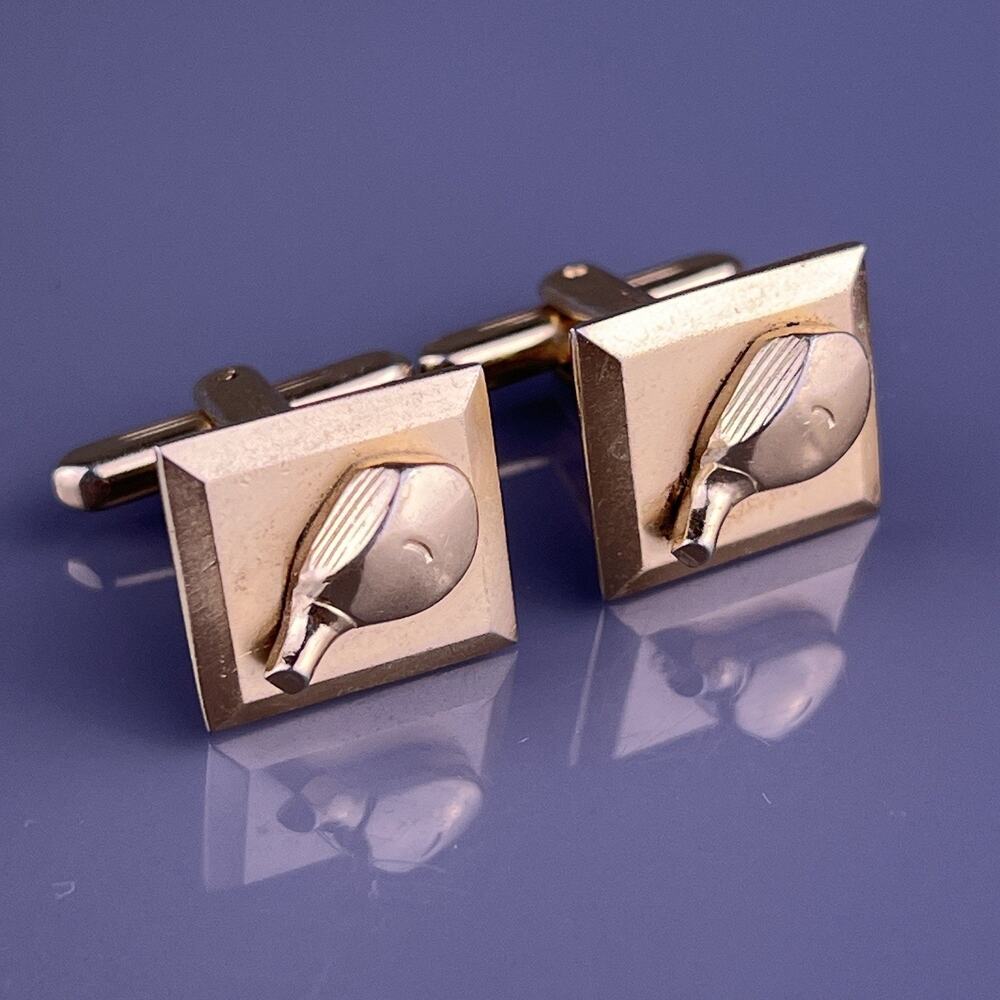 Driver Golf Club Head Cufflinks Gold Tone Golfer Golfing Hickok Vintage